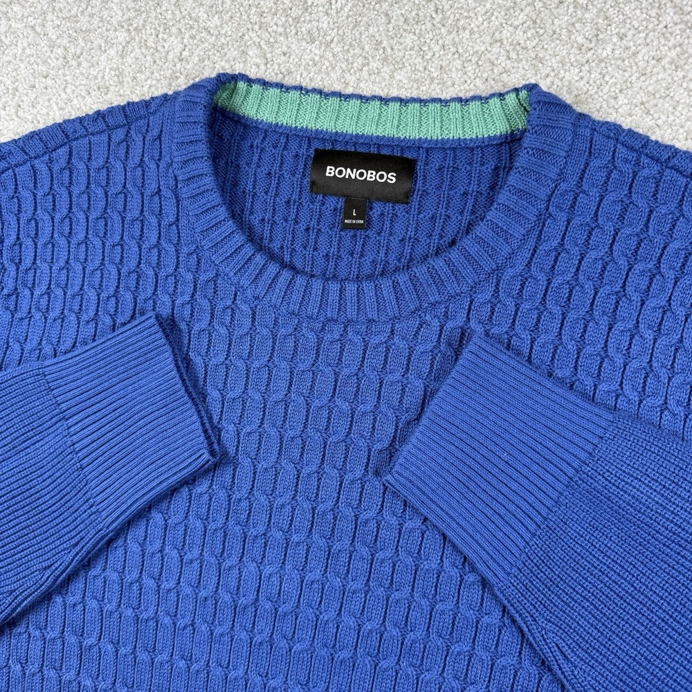 Bonobos‎ Men's Crew Neck Cable Knit Cozy Long Sleeve Blue Sweater Size Large